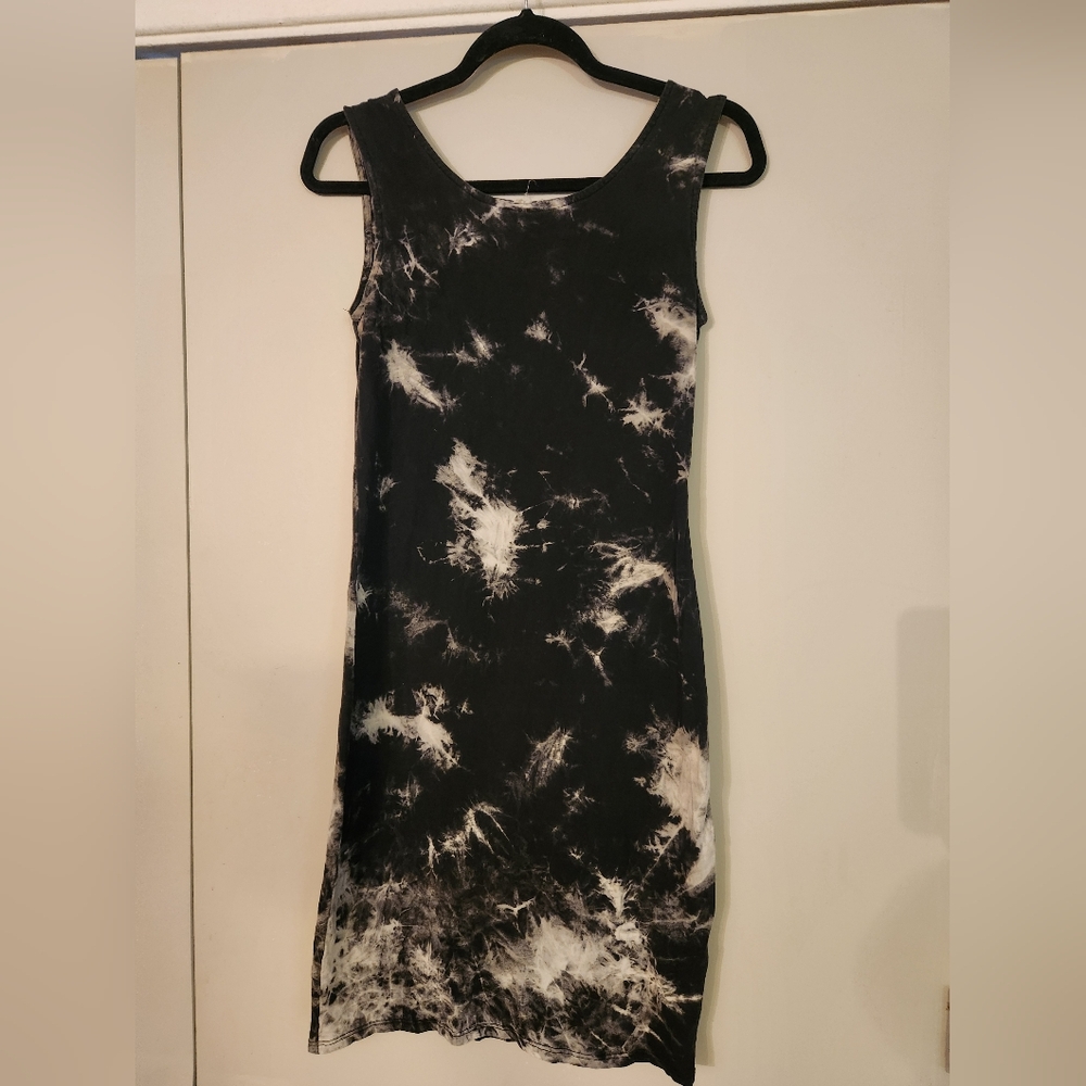Black and White Tie-Dye Tank Dress